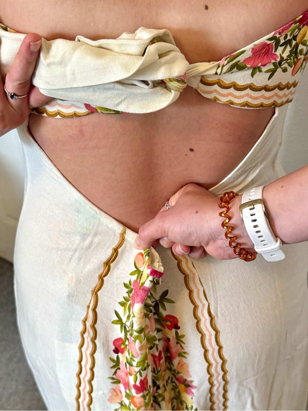 FARM Rio Cream Maxi Dress with Pink & Green Floral Stripes - Picture 6 of 8